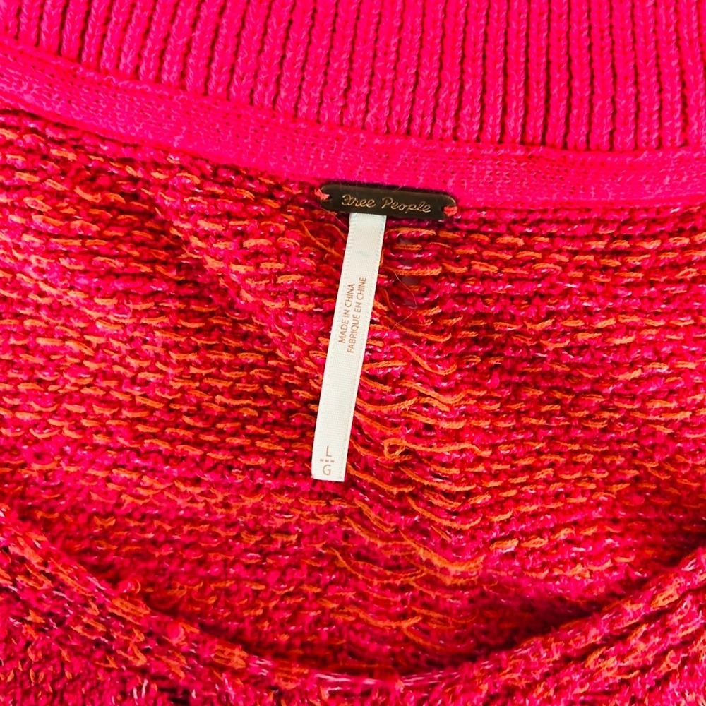 Free People Red V-Neck Balloon Sleeve Pointelle Pullover Sweater Large - Picture 6 of 9